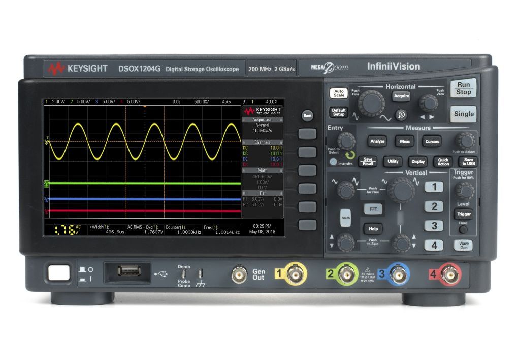 Agilent / Keysight DSOX1204G Oscilloscope: 70/100/200 MHz, 4 Analog Channels, with a built-in Waveform Generator