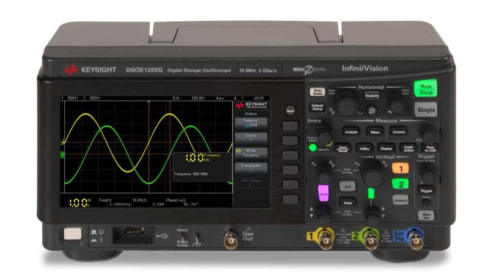 Agilent / Keysight DSOX1202G Oscilloscope: 70/100/200 MHz, 2 Analog Channels, with a built-in Waveform Generator