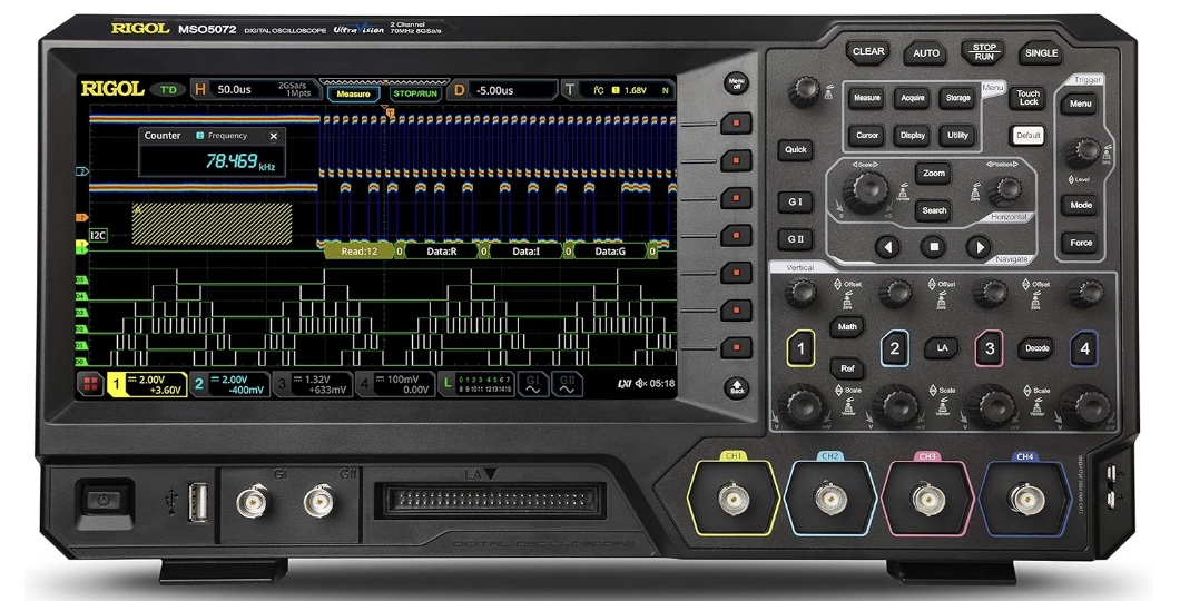 Rigol MSO5072 – Mixed Signal Oscilloscope, 70 MHz Digital Oscilloscope with 2 channels, 8GS/s, 100Mpoint memory