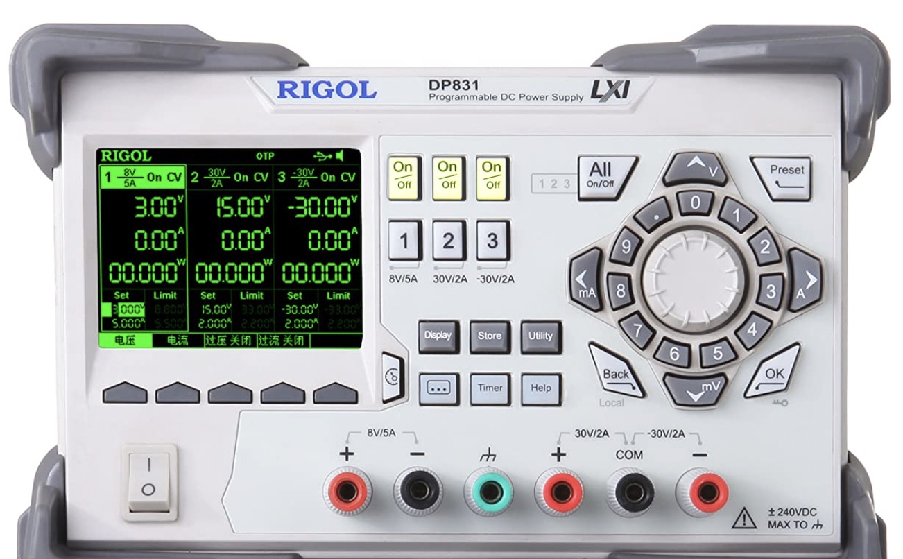 Rigol DP831 – Power Supplies, 30V/2A and -30 V/2A, 8V/5 A, 10mV/10mA