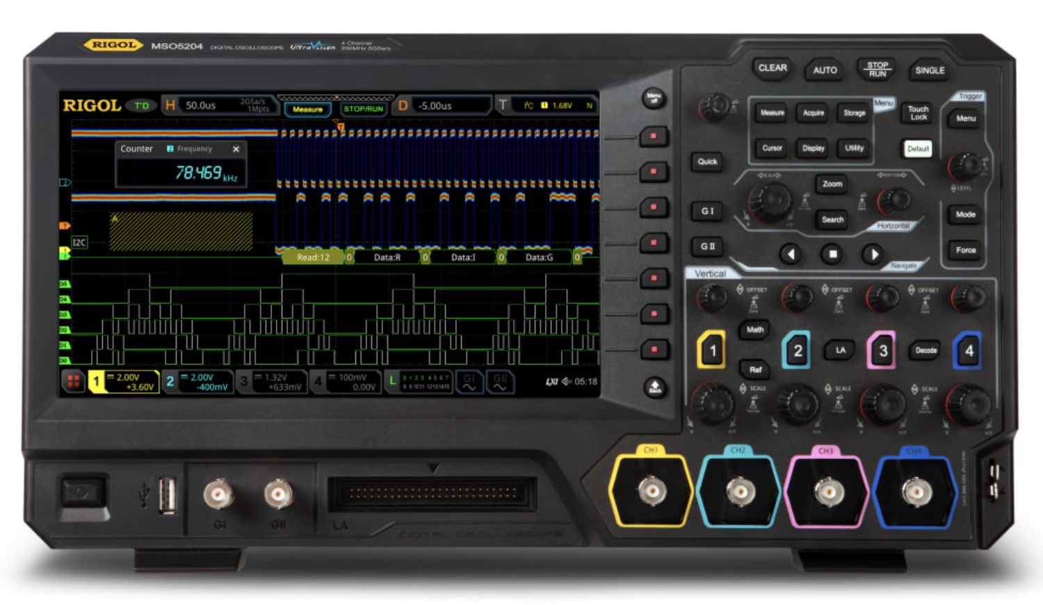 Rigol MSO5204 – Mixed Signal Oscilloscope, 200 MHz MSO with 4 channels, 8GS/s, 100Mpoint memory