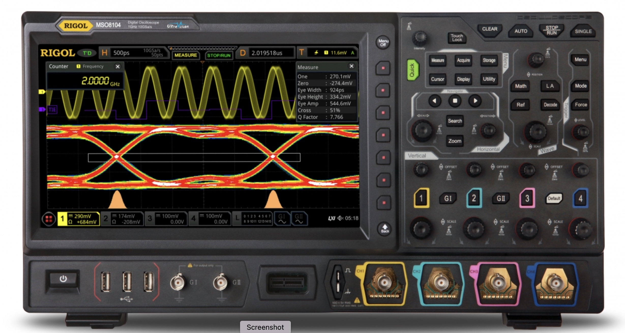 Rigol MSO8104 – Mixed Signal Oscilloscope, 600-2GHz Bandwidth, 10GSa/s Sample Rate, 500Mpts Memory Depth