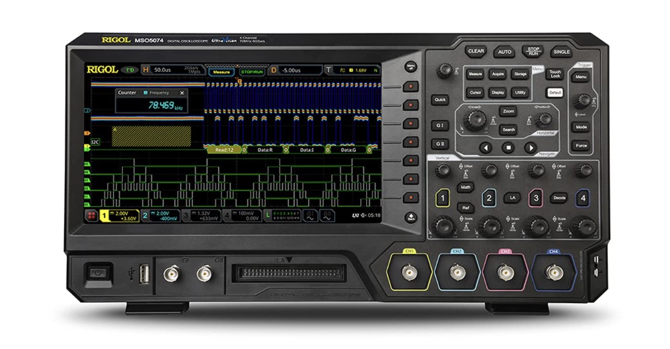 Rigol MSO5074 – Mixed Signal Oscilloscope, 70 MHz Digital Oscilloscope with 4 channels, 8GS/s, 100Mpoint memory