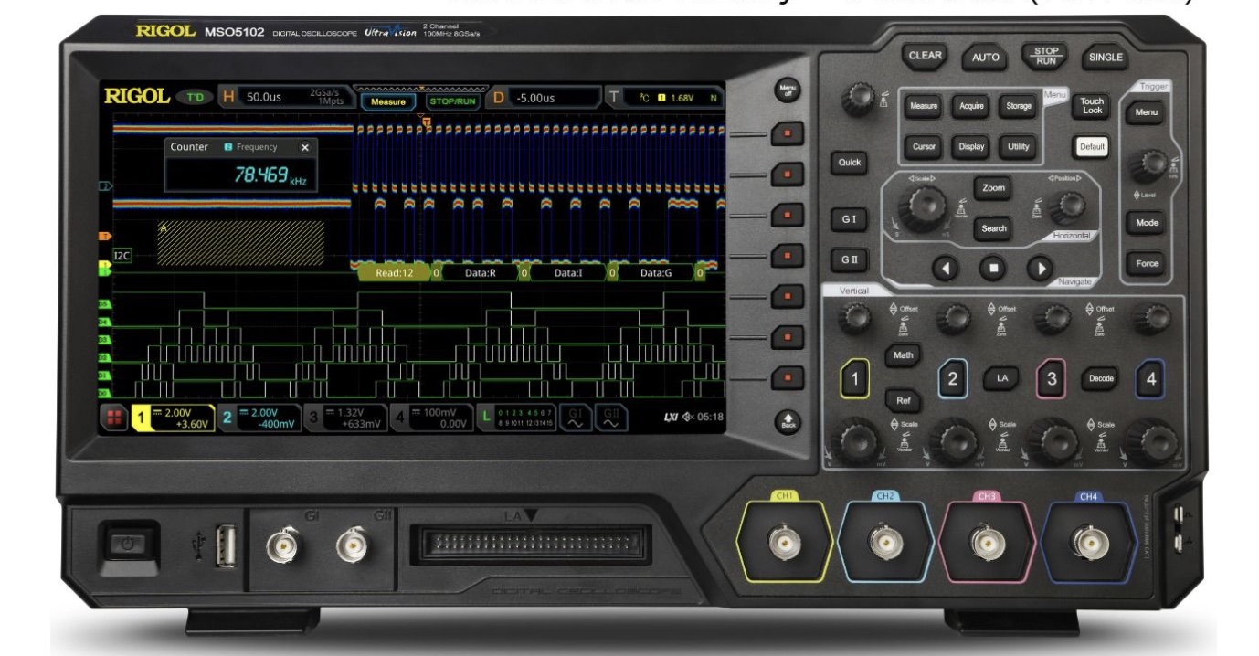 Rigol MSO5102 – Mixed Signal Oscilloscope, 100 MHz Digital Oscilloscope with 2 channels, 8GS/s, 100Mpoint memory