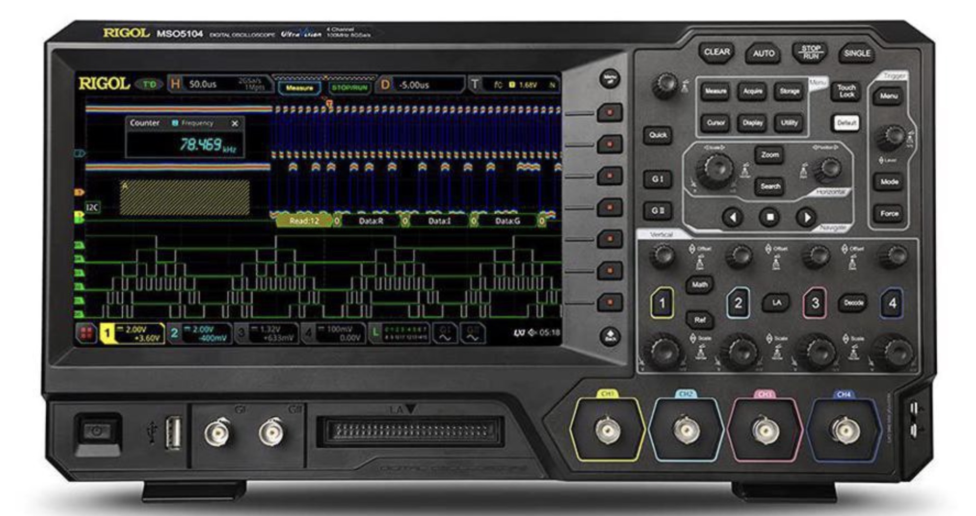 Rigol MSO5104 – Mixed Signal Oscilloscope, 100 MHz Digital Oscilloscope with 4 channels, 8GS/s, 100Mpoint memory