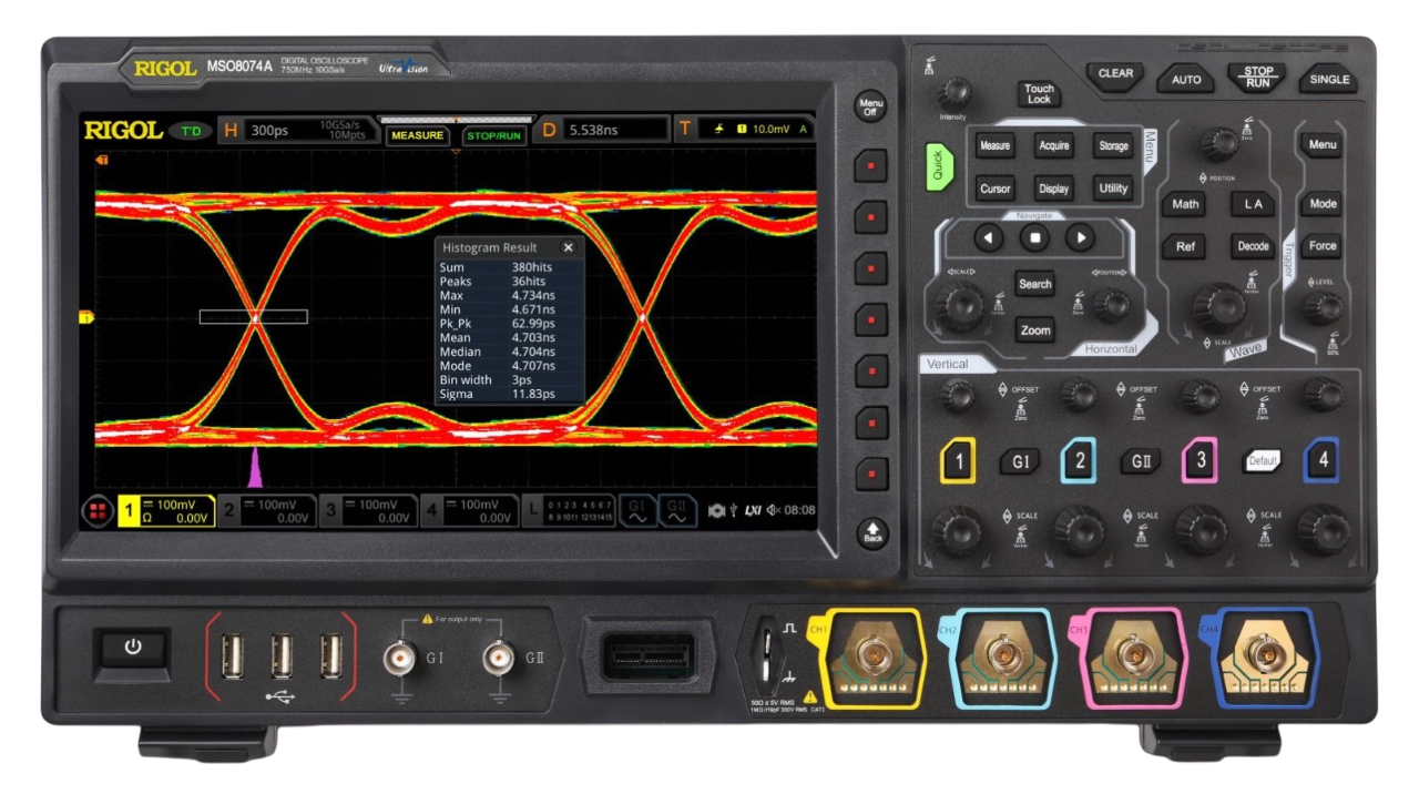 Rigol MSO8074A - Mixed Signal Oscilloscope, 750 MHz bandwidth, 4 analog channels, 16 digital channels