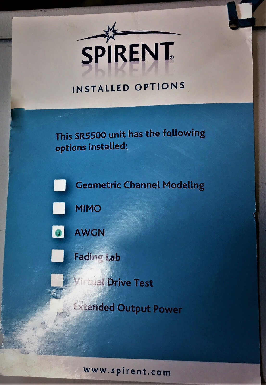 Spirent SR5500 Wireless Emulator, # WCE281J3, Option AWGN
