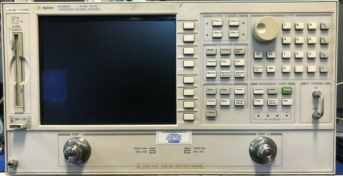 Agilent 8720ES S-Parameter Network Analyzer, 50MHz – 20GHz calibrated