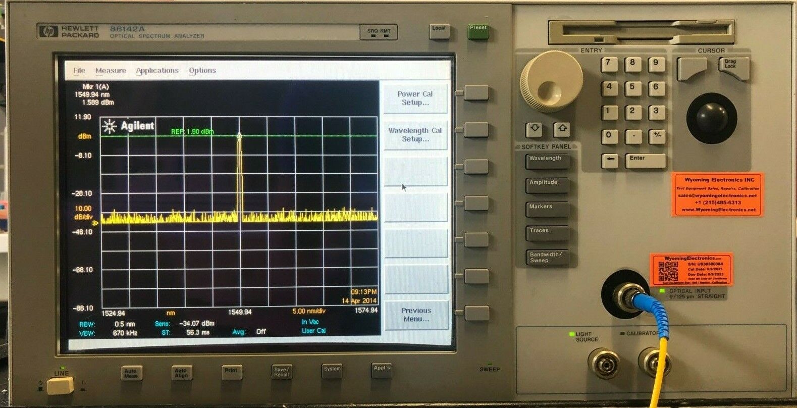 Agilent 86142A Optical Spectrum Analyzer 600-1700nm Opt. 005, 006 **CALIBRATED**