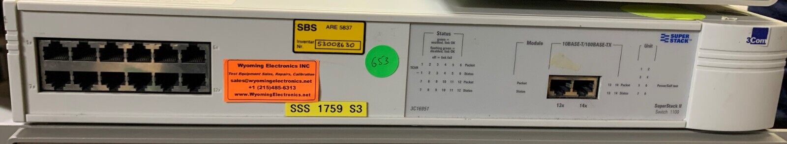 3Com 3C16951 SuperStack II Switch 1100 12-Port 10Base-T RJ45, 2-Port 10/100Base